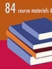 COERLL Highlights 2010-2014 infographic cropped part showing 84 course materials at the top in front of burnt orange color a stack of books underneath and a reddish color under the stack