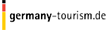 narrow upright rectangle with Germany's flag colors and germany-tourism.de url